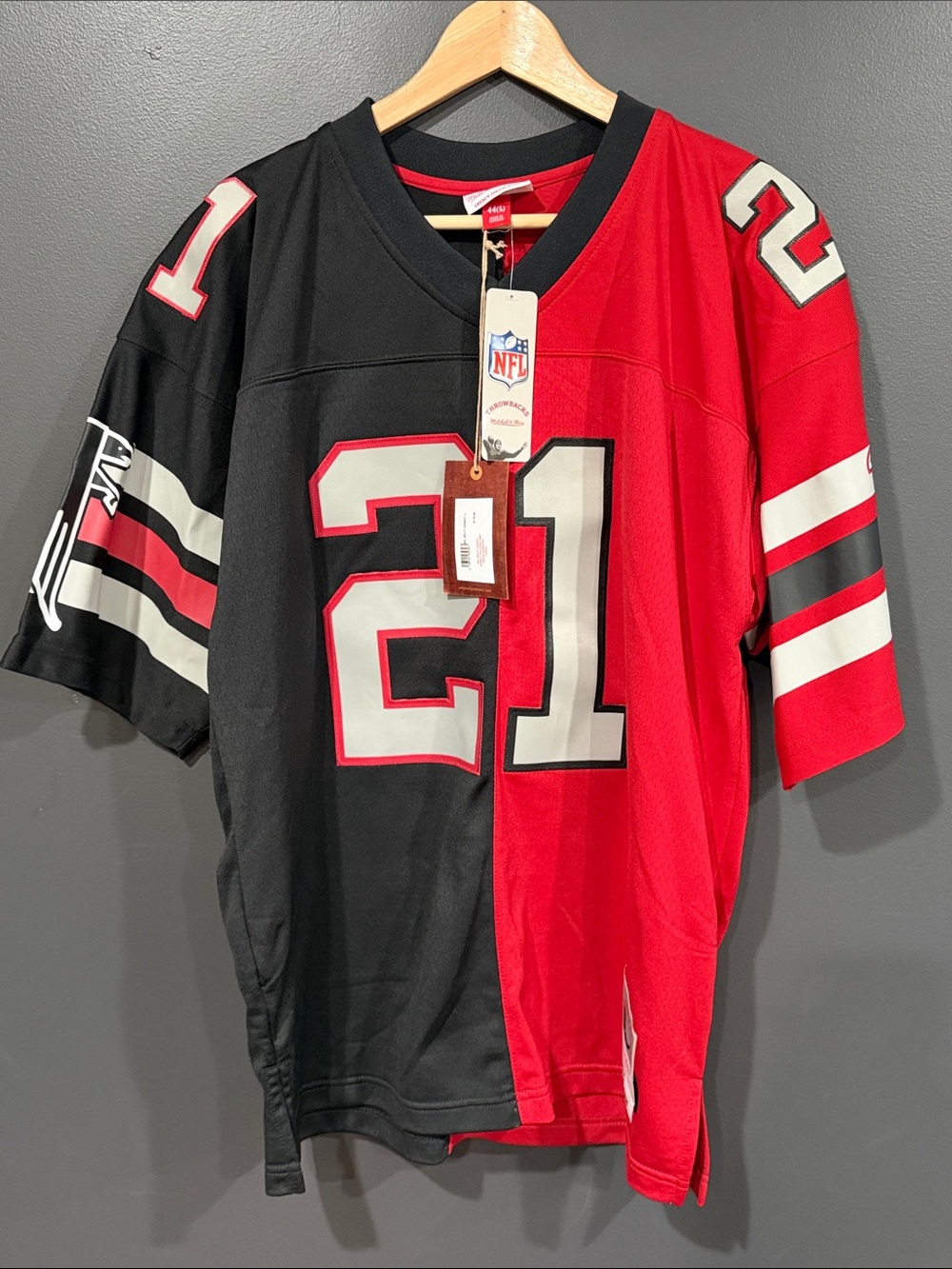 Mitchell & Ness Black and Red Split #21 Football Jersey